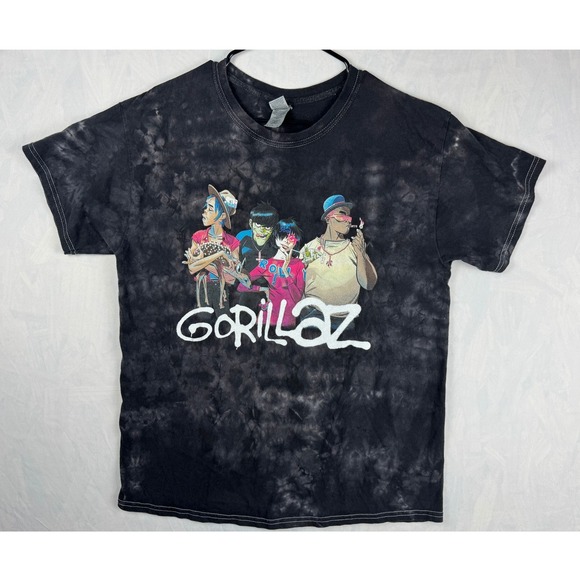 Gorillaz Band Graphic T Shirt Large Gildan Heavy Cotton Black Tie Dye Tee - Picture 4 of 12